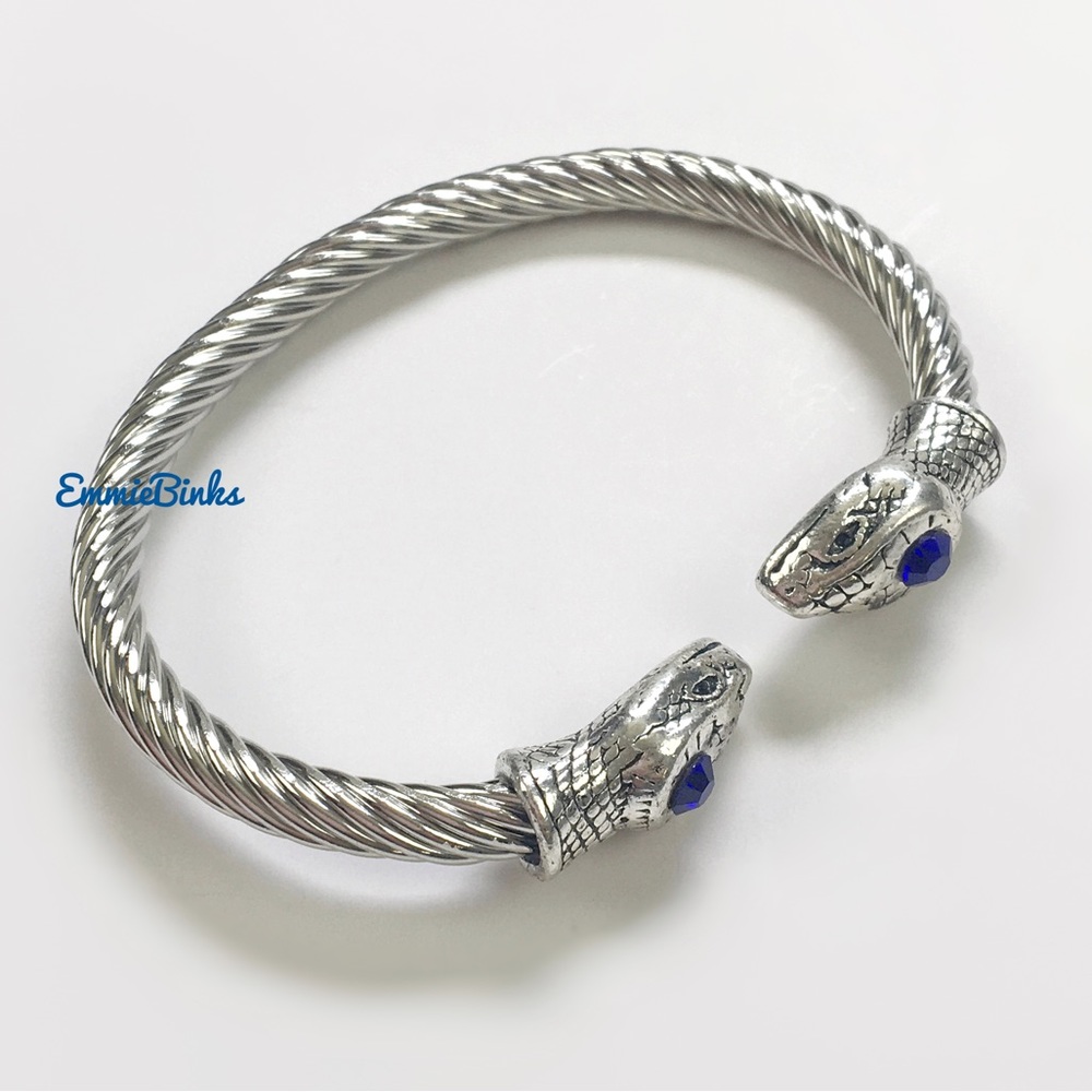 ✨3for$38 New Textured Rope Silver Dual Snake Face Bangle Cuff Bracelet